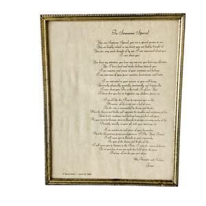 Framed Vintage Dedication Poem, 1988